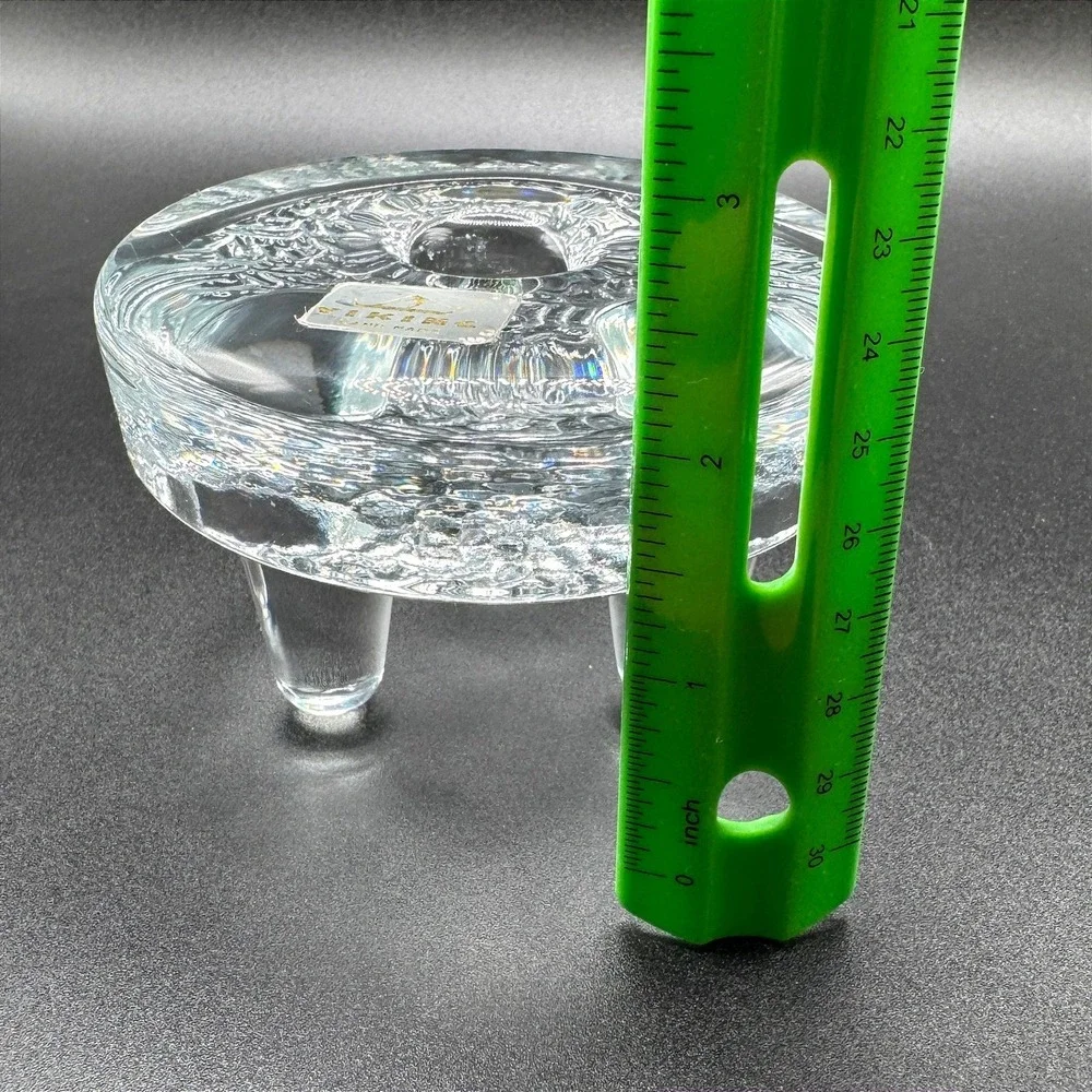 Viking Glass Vtg Handmade Clear Textured 3 Footed Tripod Taper Candle Holder MCM